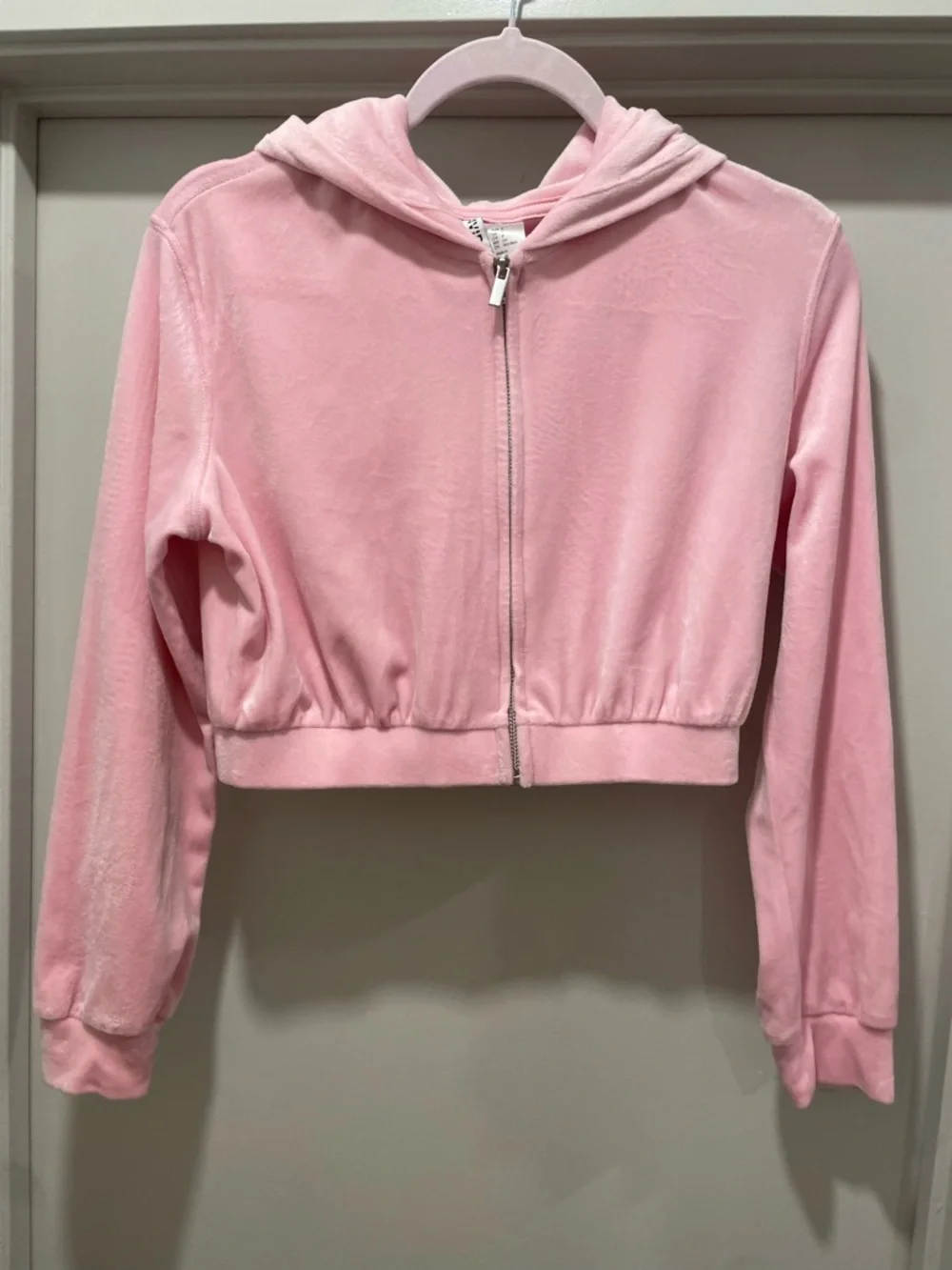 H&M Divided Pink Velour Cropped Zip-Up Hoodie - S - Picture 6 of 14
